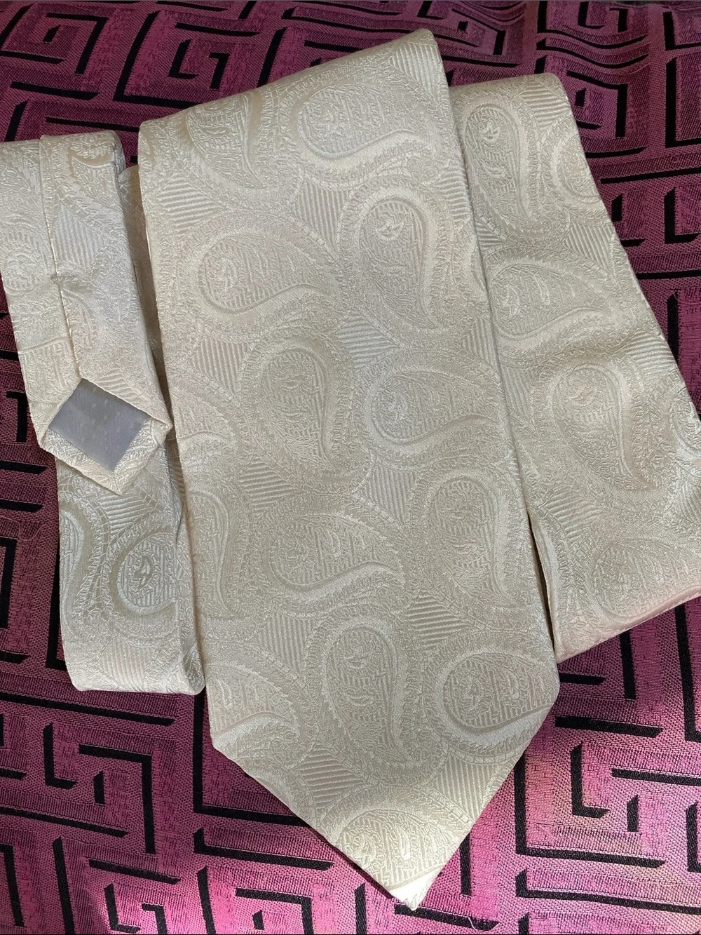 💯 Silk Hand Made In Italy 🇮🇹 Creamy Textured Shimmer Paisley Luxury Tie